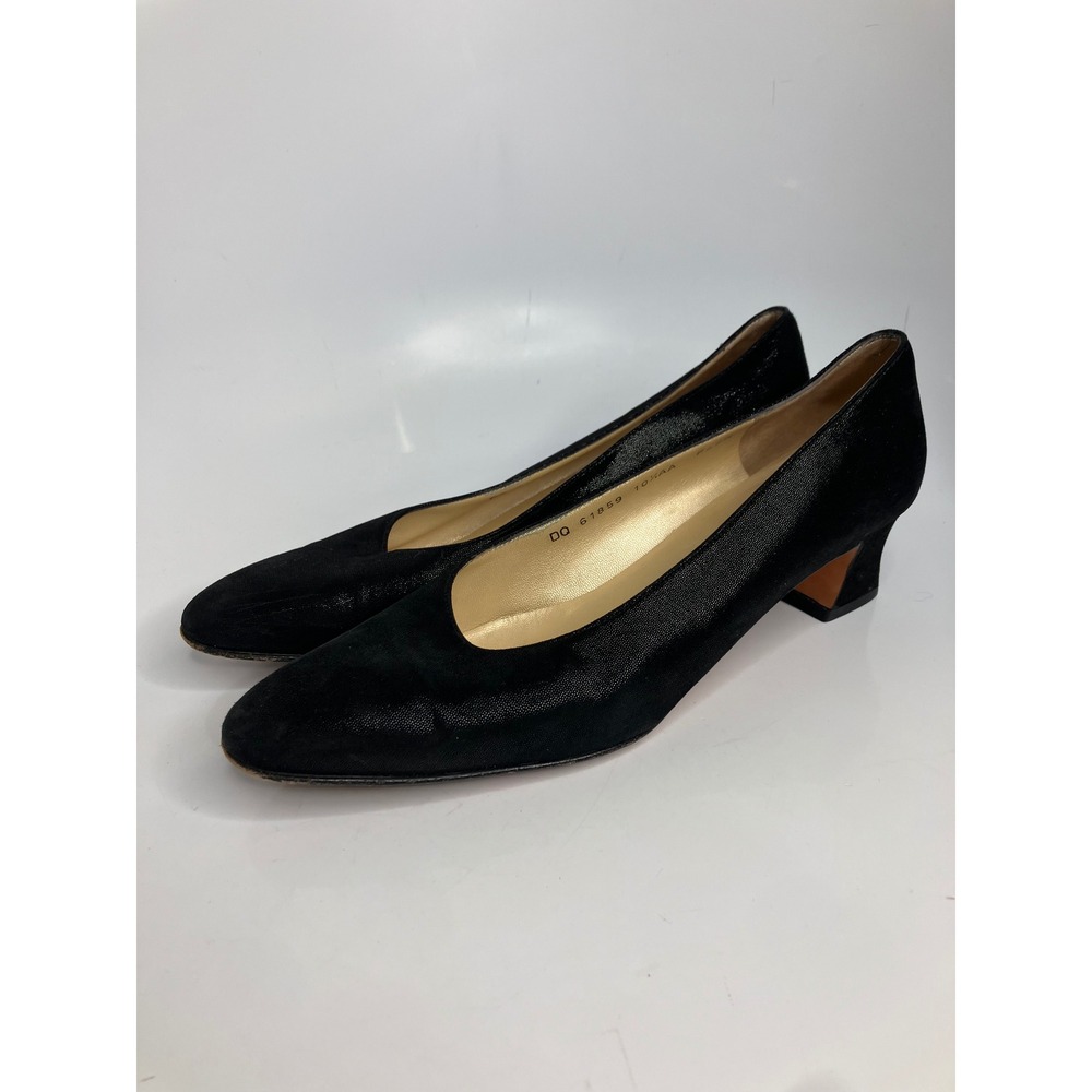 Salvatore Ferragamo Pumps Womens 10.5 AA Black Good Block Heel Textured Italy